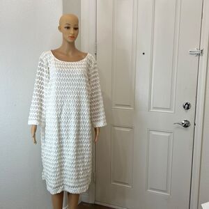 Sharango Dress Size 24W Scoop Neck Long Sleeve Midi Lined Ivory Off White